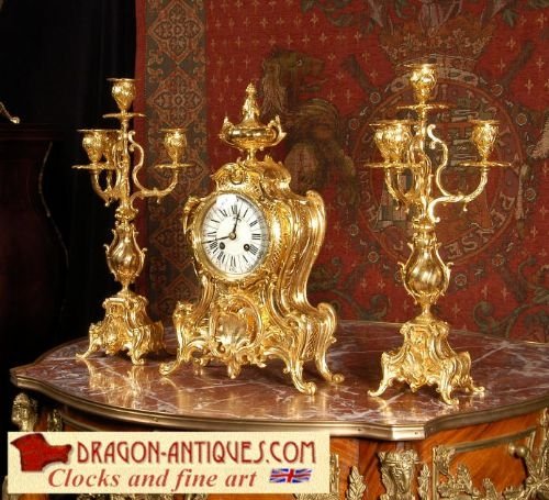 Beautiful Antique French Rococo Boudoir Clock Set ~ French - Circa 1880 ~